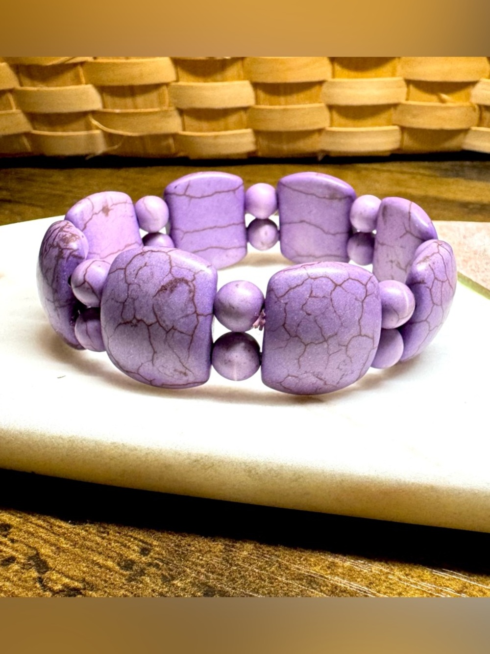 *Purple Stone Stretch Bracelet Chunky Beaded Statement Elastic